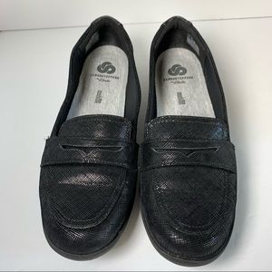 Cloudsteppers by Clarks Black Shimmer Penny Loafer Comfort shoes Women's 8